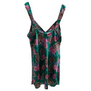 Adonna Satin Nightgown Women's Green Roses Size Large